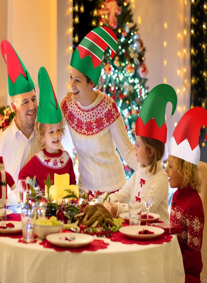 Woosytoo 4 Packs Christmas Elf Felt Hats Unisex Classic Santa Elf Hats Jingle Bells Green and Red Xmas Funny Hat for Christmas New Year Holiday Party Photos Props Cute Dress up Christmas Costume Gifts Favors - Image 5